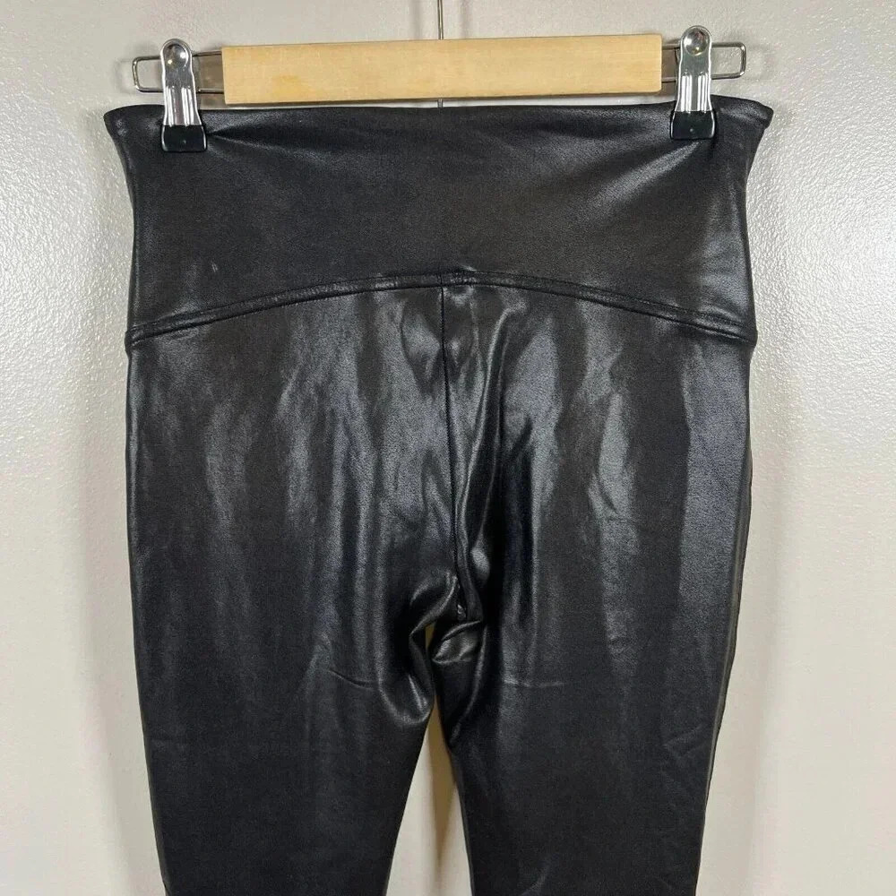 Spanx Faux Leather Leggings Size Large Black High Rise Slimming Shaping Stretch - Picture 7 of 10